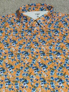 1764 Golf "Choice Bloom" Orange Blue Floral Performance Polo Shirt Size XL